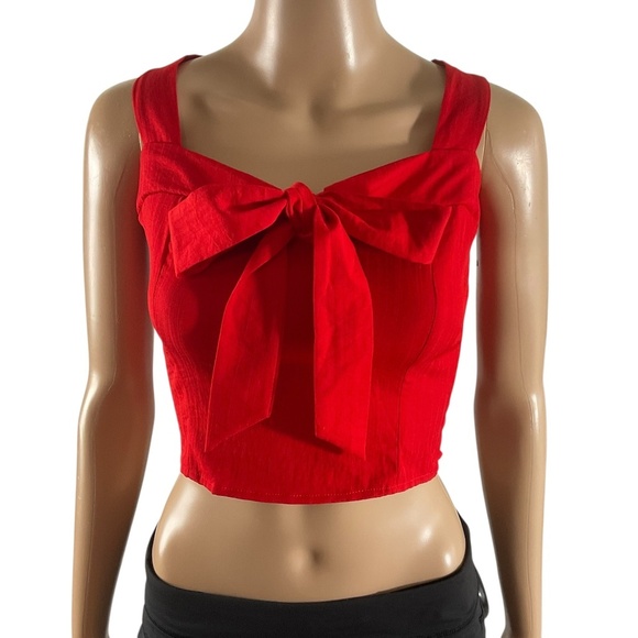 Sienna Sky Red Bow Front Crop Top Size Medium - Picture 1 of 9